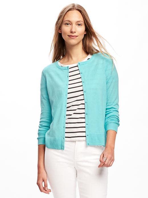 Old Navy Button Front Crew Neck Cardi For Women - Turquoise 2