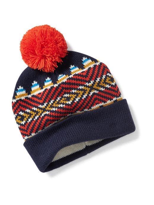 Old Navy Pom Pom Ski Beanie For Men - Navy Fair Isle