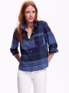 Old Navy Shrunken Plaid Shirt - Blue Black