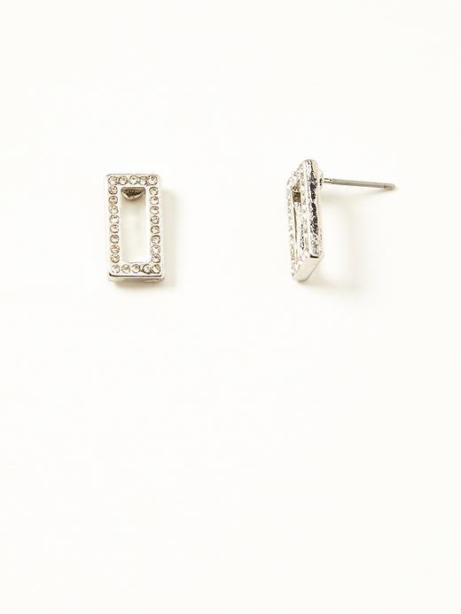 Old Navy Rhinestone Frame Stud Earrings For Women - Silver
