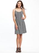 Old Navy Fit & Flare Pintuck Dress For Women - Black Print