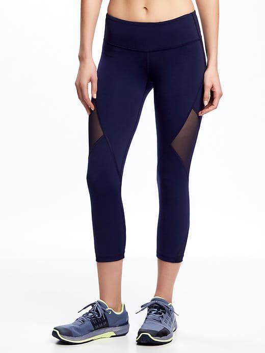 Old Navy Go Dry Mid Rise Compression Mesh Panel Crops For Women - Lost At Sea Navy
