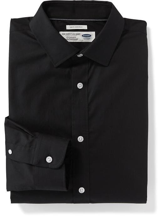 Old Navy Slim Fit Built In Flex Signature Non Iron Shirt For Men - True Black