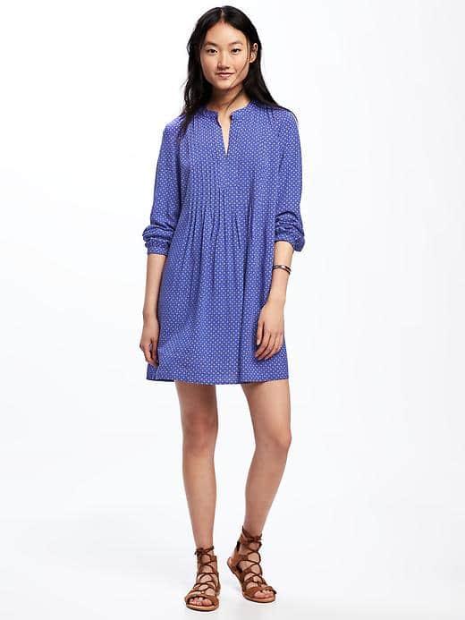 Old Navy Printed Pintuck Swing Dress For Women - Navy Blue Print