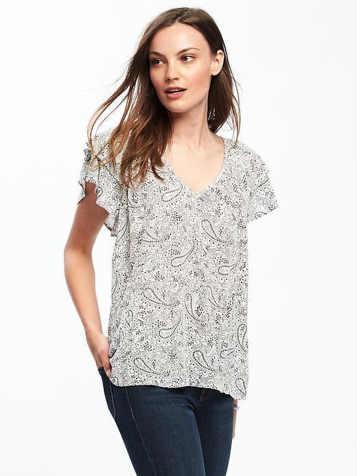 Old Navy Ruffle Sleeve Crinkle Gauze Top For Women - White/black