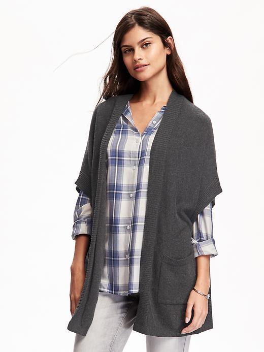 Old Navy Open Front Drapey Poncho For Women - Charcoal