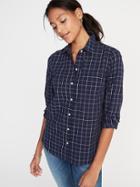 Old Navy Womens Relaxed Printed Classic Shirt For Women Blue Plaid Size L