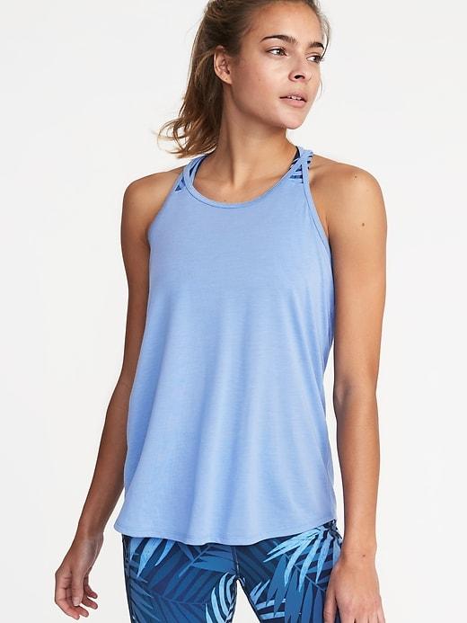 Old Navy Womens Semi-fitted Strappy Mesh-back Tank For Women Cabana Blue Size L
