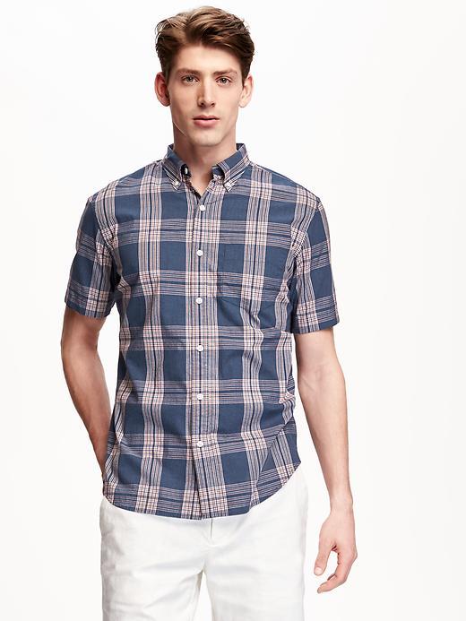 Old Navy Slim Fit Patterned Poplin Shirt For Men - Heather Blue