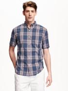 Old Navy Slim Fit Patterned Poplin Shirt For Men - Heather Blue