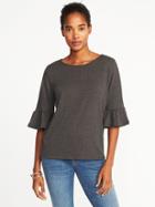 Old Navy Womens Relaxed Crinkle-jersey Bell-sleeve Top For Women Black Size Xs