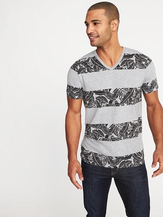 Old Navy Mens Soft-washed Printed Perfect-fit V-neck Tee For Men Gray Palm Stripe Size Xxl