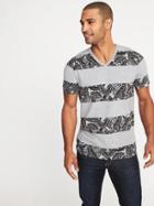 Old Navy Mens Soft-washed Printed Perfect-fit V-neck Tee For Men Gray Palm Stripe Size Xxl