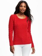 Old Navy Classic Cable Knit Pullover For Women - Red Buttons