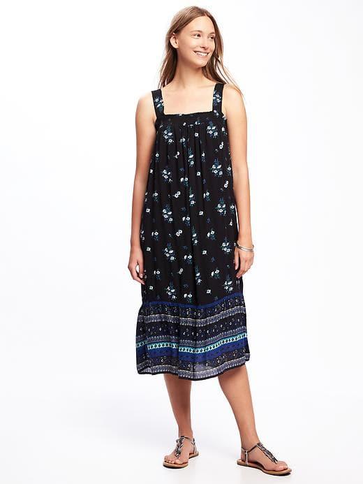 Old Navy Smocked Crinkle Gauze Swing Dress For Women - Black Print
