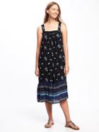 Old Navy Smocked Crinkle Gauze Swing Dress For Women - Black Print