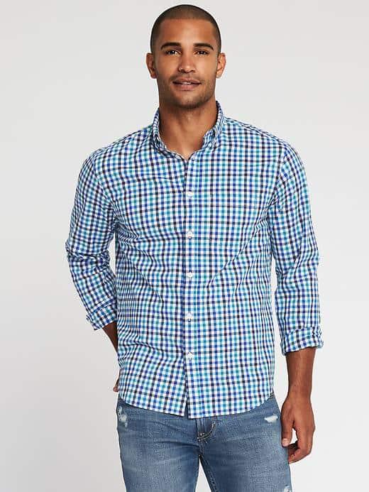 Old Navy Regular Fit Built In Flex Classic Shirt For Men - Oasis Lagoon