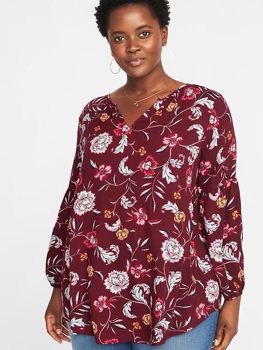 Old Navy Womens Relaxed Plus-size Shirred Blouse Burgundy Floral Size 1x