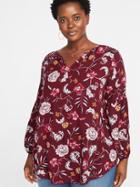 Old Navy Womens Relaxed Plus-size Shirred Blouse Burgundy Floral Size 1x