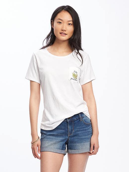 Old Navy Relaxed Crew Neck Pocket Tee For Women - Bright White