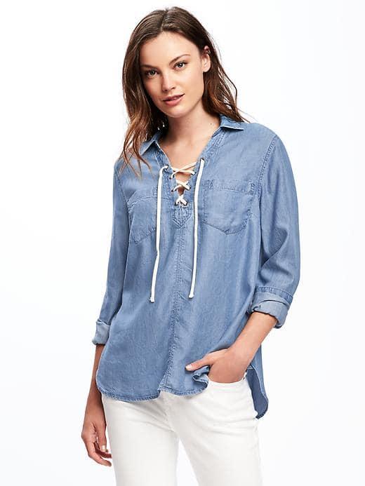 Old Navy Classic Lace Up Tencel Shirt For Women - Smith Wash