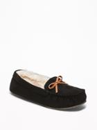 Old Navy Womens Faux-suede Sherpa-lined Moccasin Slippers For Women Black Size 6
