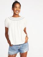 Old Navy Womens Relaxed Bubble-sleeve Top For Women Creme De La Creme Size L