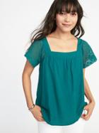 Old Navy Womens Crochet-sleeve Top For Women I Can';t Teal Size L