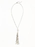 Old Navy Beaded Tassel Chain Necklace For Women - Silver