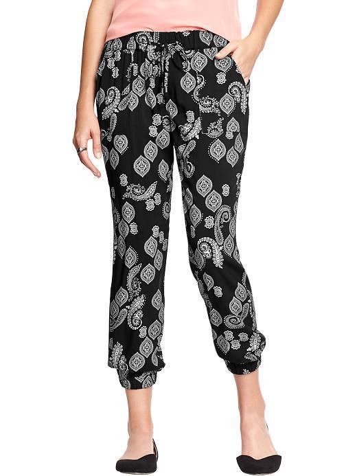 Old Navy Womens Drapey Cinched Pants 26 1/2&quot; - Black Paisley