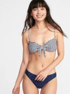 Old Navy Womens Knotted-tie Swim Top For Women Blue Gingham Size L