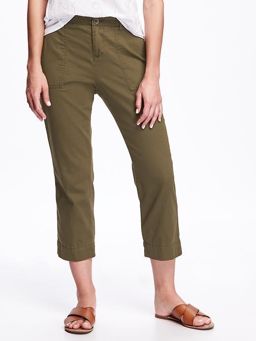 Old Navy Mid Rise Textured Twill Capris For Women - Pasture Present