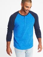 Old Navy Mens Soft-washed Color-block Henley For Men Blue My Cover Size Xxxl