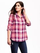 Old Navy Classic Flannel Shirt For Women - Raisin Plaid
