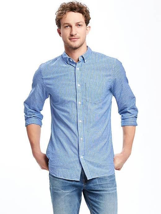 Old Navy Slim Fit Linen Blend Oxford Shirt For Men - Just So Cerulean