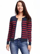 Old Navy Button Front Crew Neck Cardi For Women - Navy Stripe