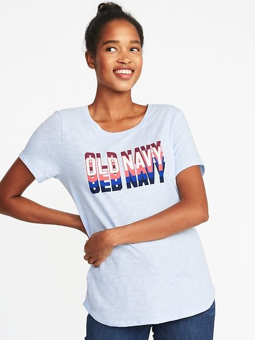 Old Navy Womens Logo-graphic Slub-knit Tee For Women Retro Logo Blue Size S