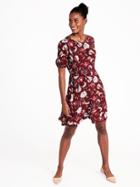 Old Navy Womens Fit & Flare Crepe Dress For Women Burgundy Floral Size S