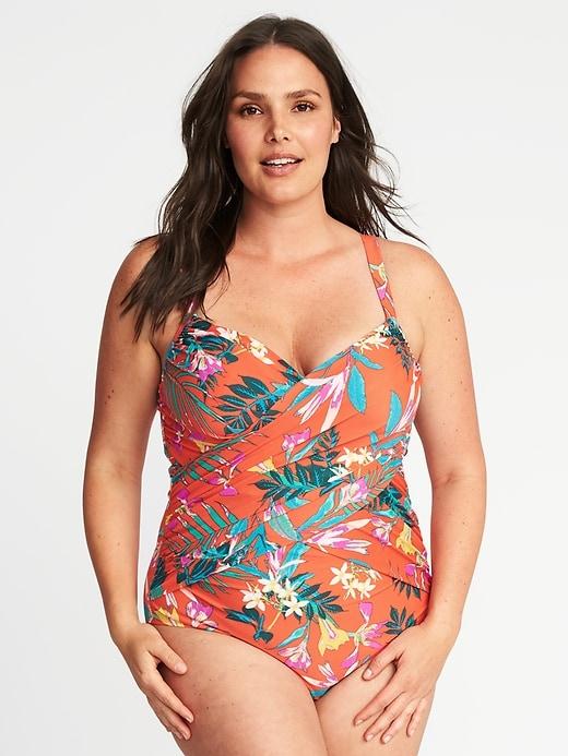 Old Navy Womens Smooth & Slim Plus-size Wrap-front Underwire Swimsuit Red Floral Size 4x