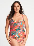 Old Navy Womens Smooth & Slim Plus-size Wrap-front Underwire Swimsuit Red Floral Size 4x
