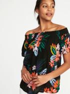 Old Navy Womens Relaxed Off-the-shoulder Swing Top For Women Black Floral Size S