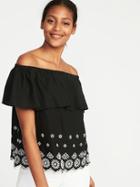 Old Navy Womens Off-the-shoulder Ruffled Top For Women Blackjack Size L