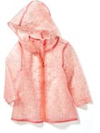 Old Navy Hooded Graphic Raincoat - Coral Print