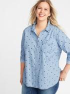 Polka-dot Chambray No-peek Plus-size Shirt