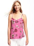 Old Navy Womens Relaxed Ruffle-trim Tank For Women Pink Floral Size Xs