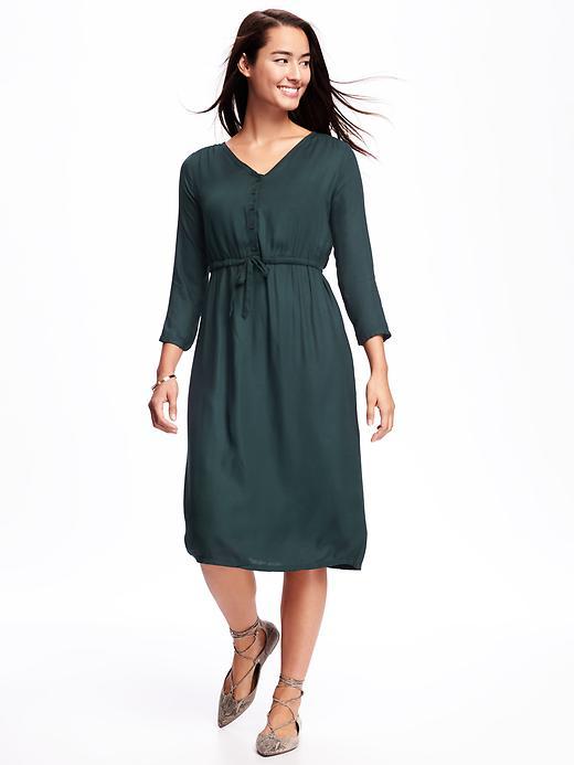 Old Navy Tie Waist Crepe Midi For Women - Glorious Pine