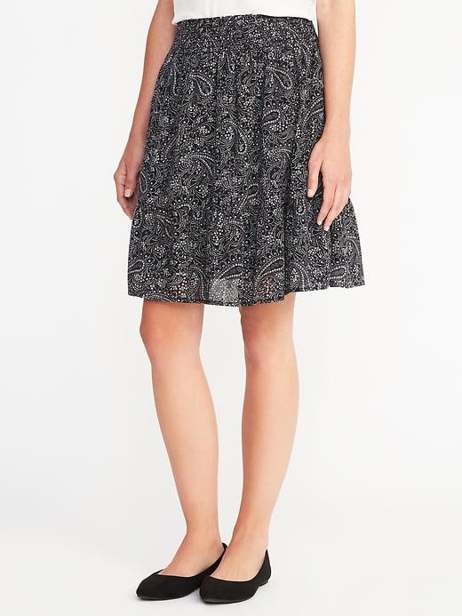 Old Navy Smocked Waist Circle Skirt For Women - Black Print