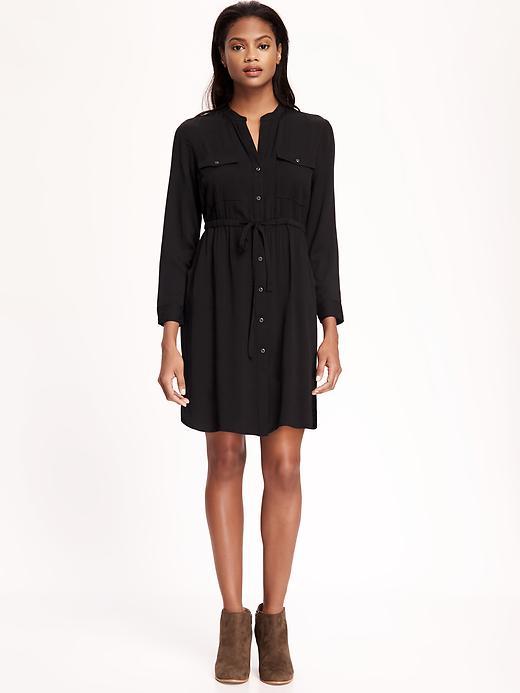 Old Navy Waisted Shirt Dress For Women - Black
