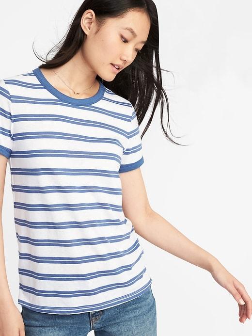 Old Navy Womens Slim-fit Striped Ringer Tee For Women Blue Stripe Size L