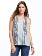Old Navy Embroidered Tassel Tie Tencel Tank For Women - Pattie Blue